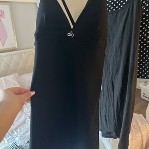 ALO Yoga Black Strappy V-Neck Mini Dress